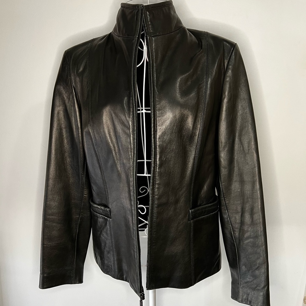 Cole Haan Black Lambskin Leather Jacket